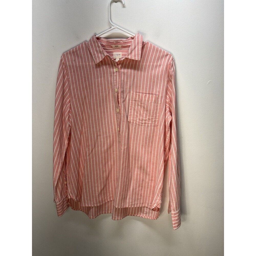 J Crew Women’s Striped Top Shirt Button Tunic Long Sleeve Cotton / Linen Sz L